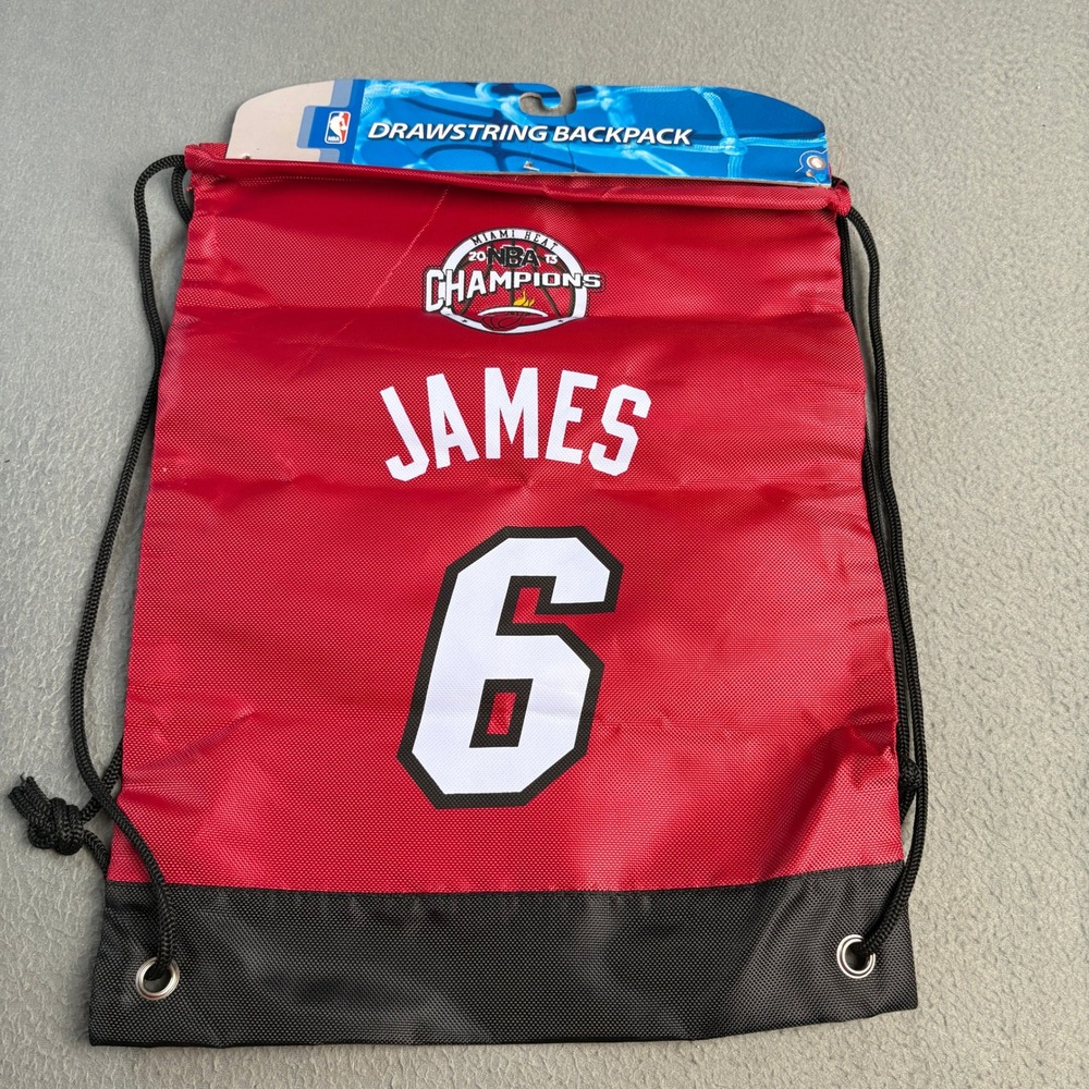 NBA Miami Heat 2013 Champions LeBron James #6 Drawstring Backpack Cinch Bag Red